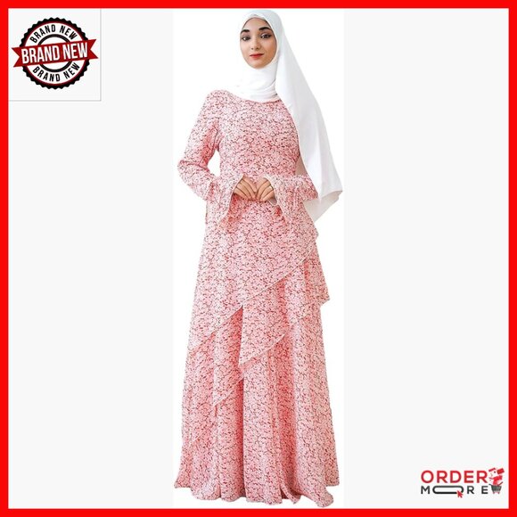 3-Piece Abaya Set Ruffle Top & Maxi Skirt Loose Fit Polyester Chiffon